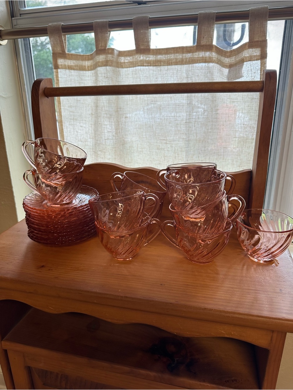 Vintage Pink Glass Tea Cups and Saucers - Set of 13 Arcoroc France